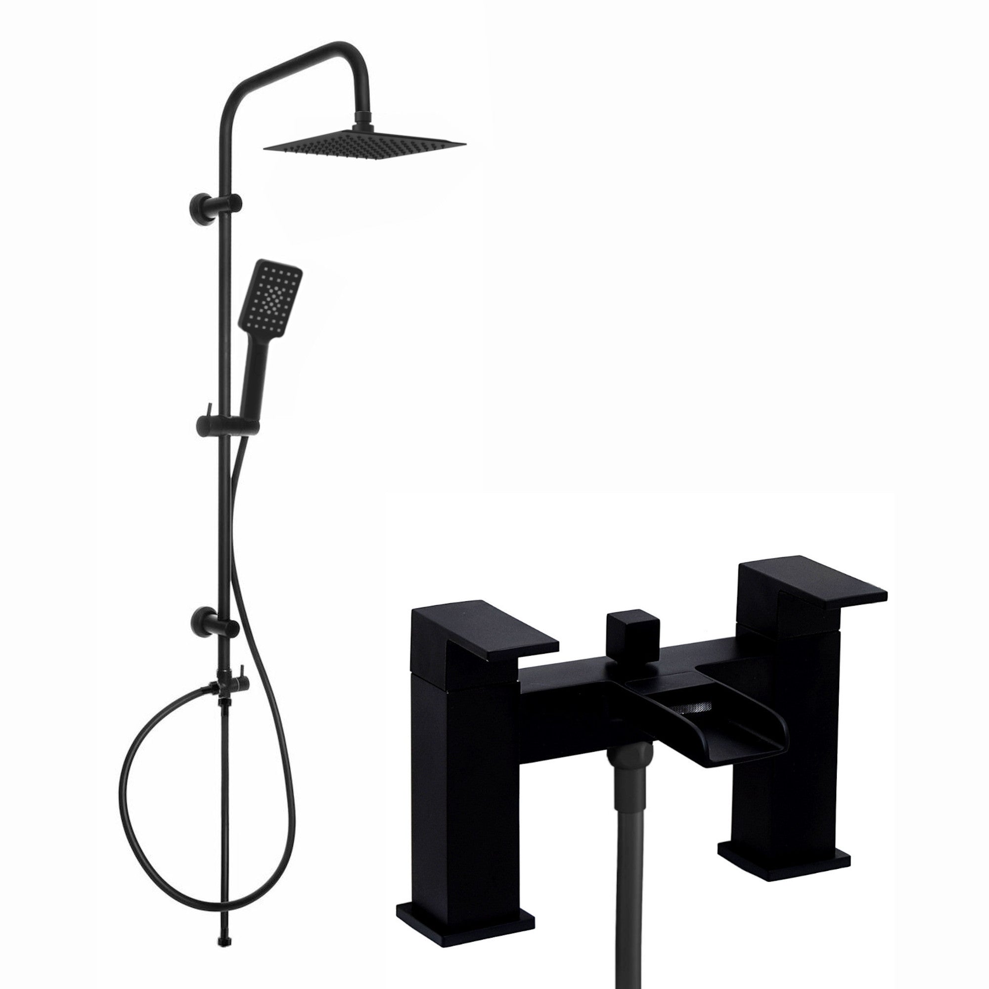 Plaza bath shower mixer tap with dual rigid riser - matte black